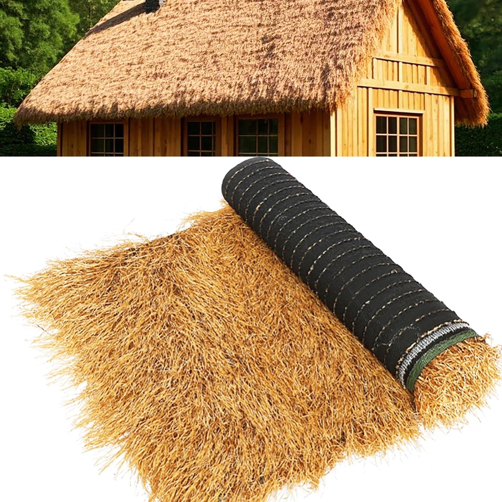 ZzERTE Mexican Artificial Palm Straw Roll For Tiki Hut,Synthetic Thatch Grass Roof,Simulation Straw Roll Straw Hay Roll,Thatch Roofing Duck Blind Grass Hay Bales For Decoration(0.5x8m(19.7x315in))