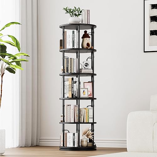 Miniatura 11 de Estantería giratoria de 5 niveles, estantería giratoria de 360°, organizador giratorio vertical para espacios pequeños, esquina, sala de estar,