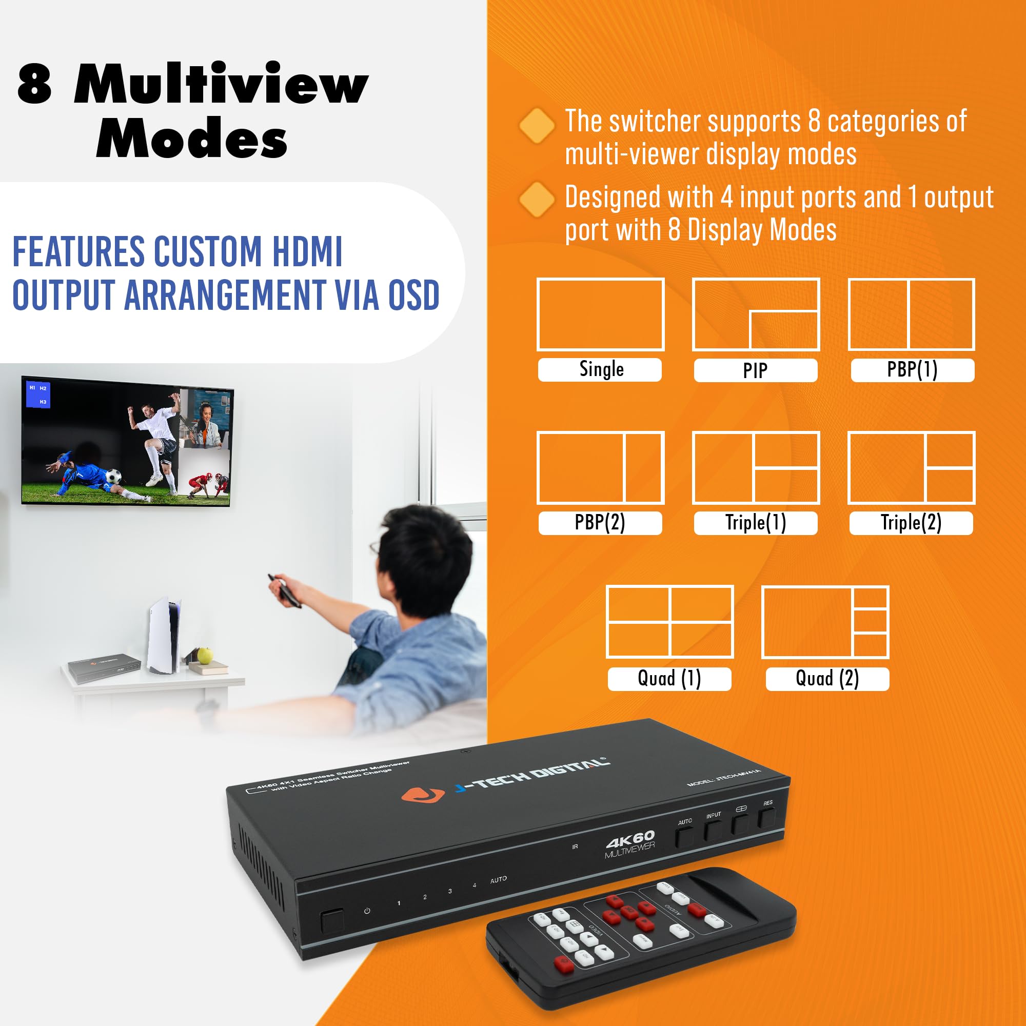 Amazon.com: J-Tech Digital 4x1 HDMI Multi-Viewer & Seamless