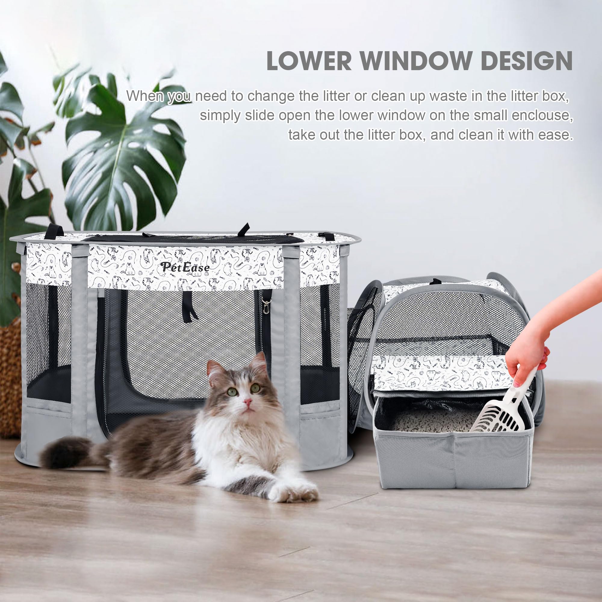 Tragbarer Katzenlaufstall 2-in-1 Hundekreta, Faltbarer Haustierkäfig mit Katzenklo für Kaninchen, Welpen, Hamster, Indoor/Outdoor Katzen Gehege Käfige Zelt