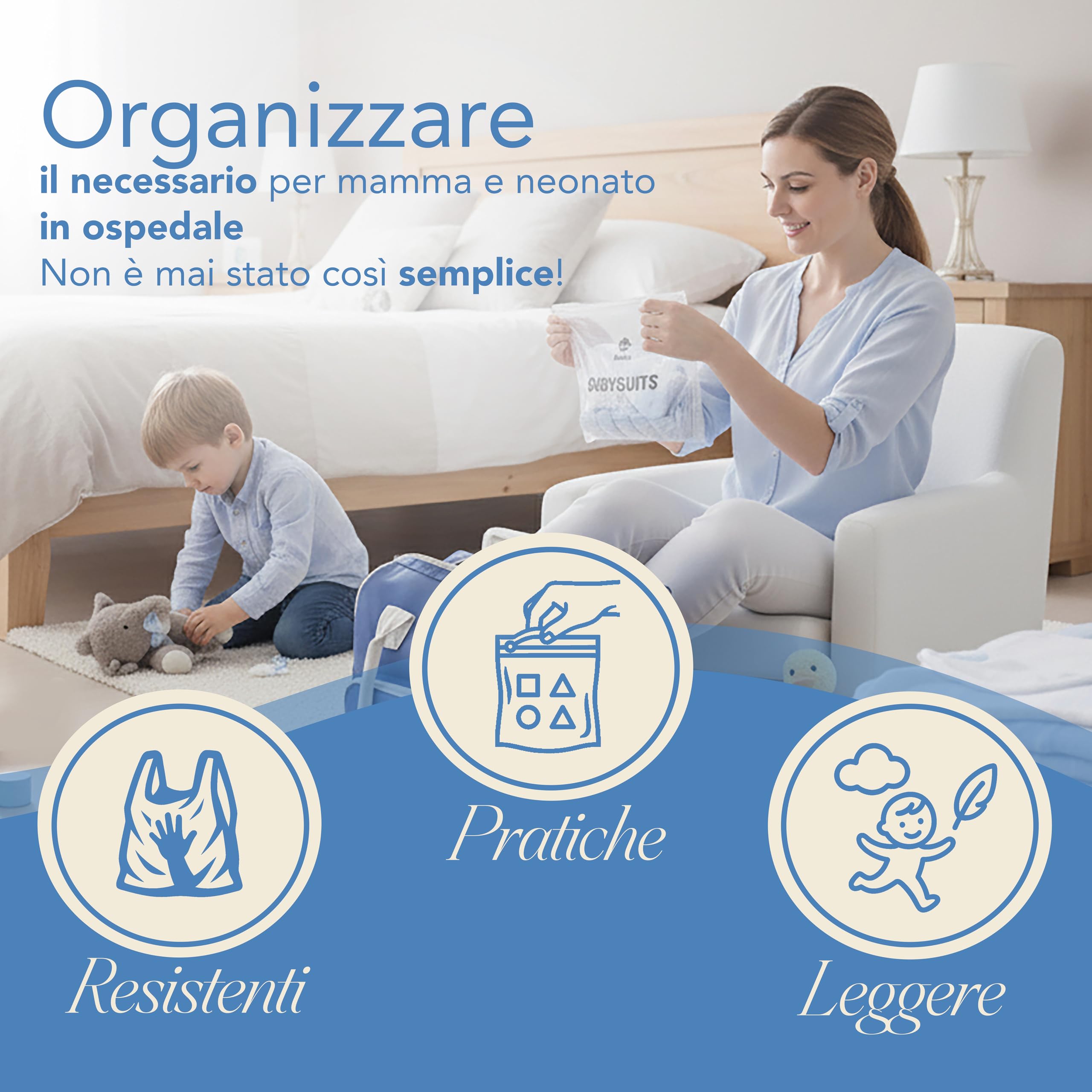 Bustine Corredino Neonato Ospedale Set 15 Pezzi Impermeabile Chiusura Zip