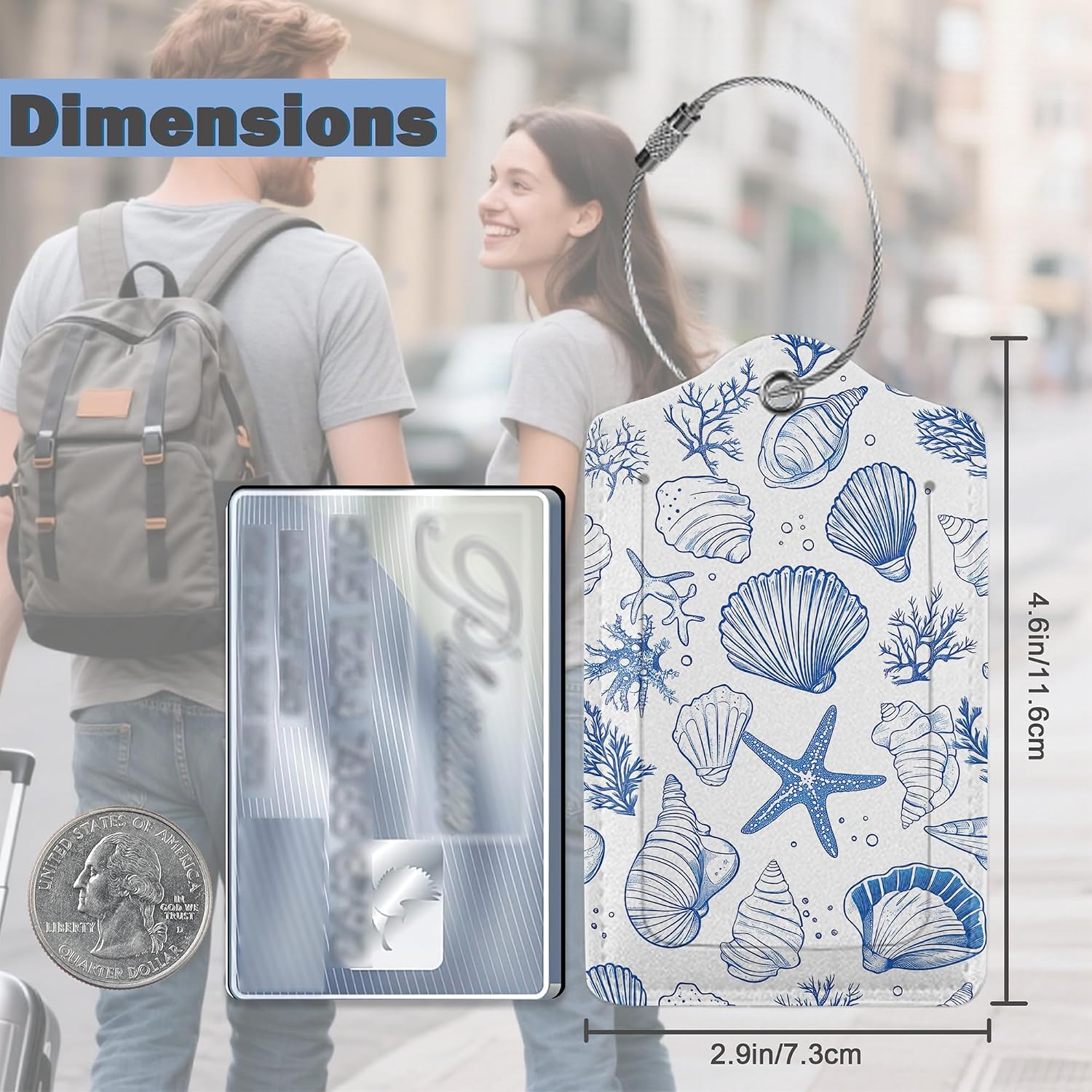 Blue Seashells Starfis Luggage Tags for Suitcases Durable Leather Luggage Tags Cute Travel Name Tags for Cruise Ships Travel Essentials 3 Pack image 2