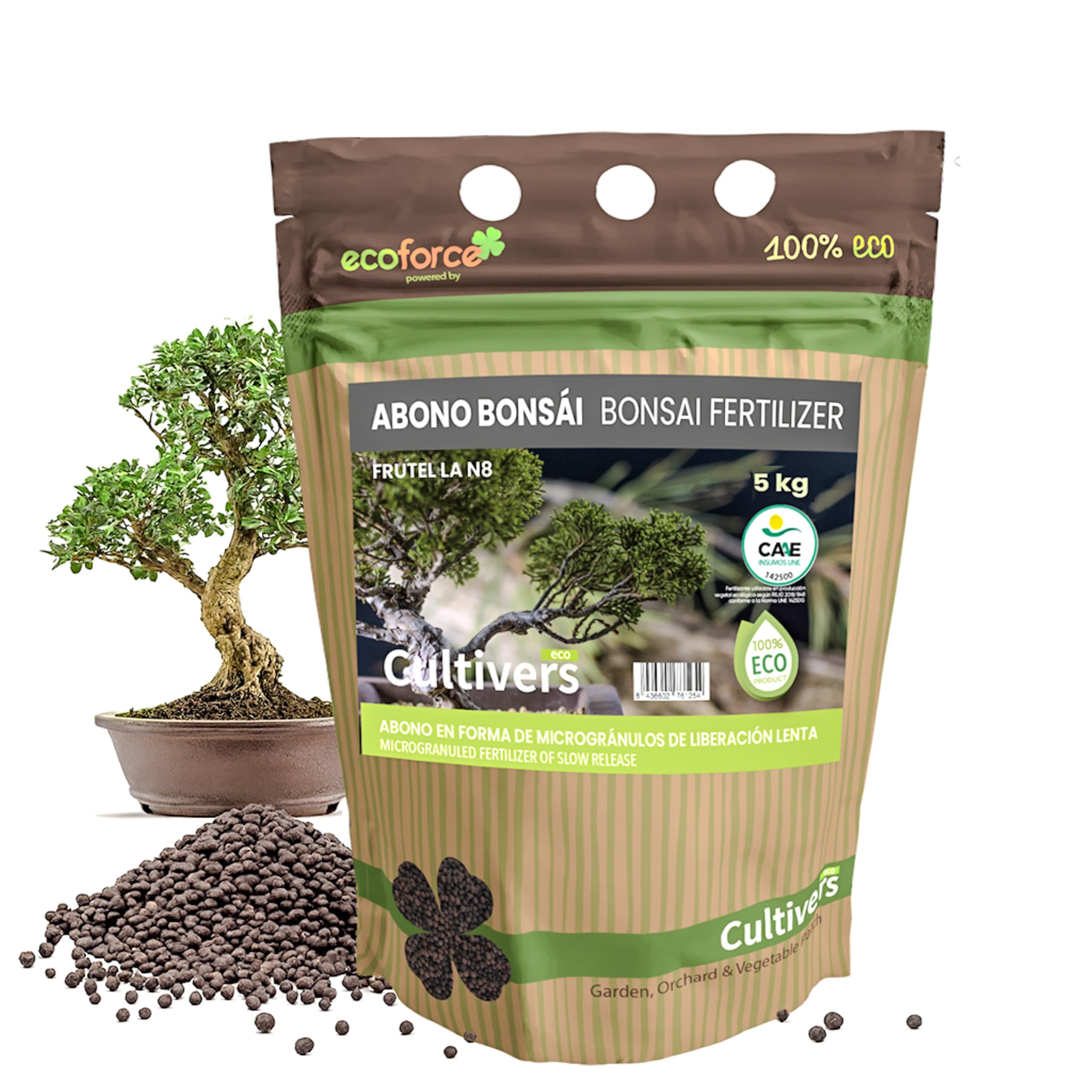 CULTIVERS Bio-Bonsai-Dünger 5 kg, granuliert, 100% pflanzlich, organisch und natürlich, langsame und kontrollierte Freisetzung, NPK 8-1-5, 74% organische Substanz, Huminsäuren