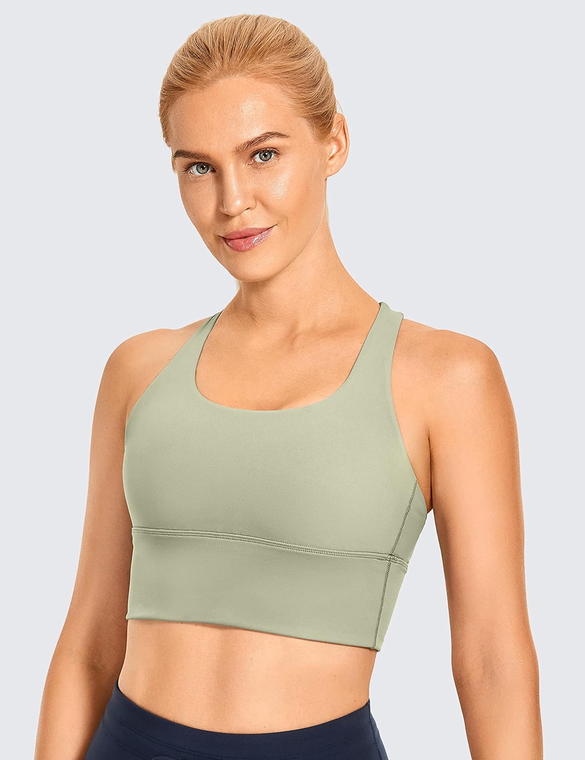 CRZ YOGA Naked Feeling Criss Cross Longline Sports Bras for Women - Wirefree Padded Strappy Yoga Cropped Tops