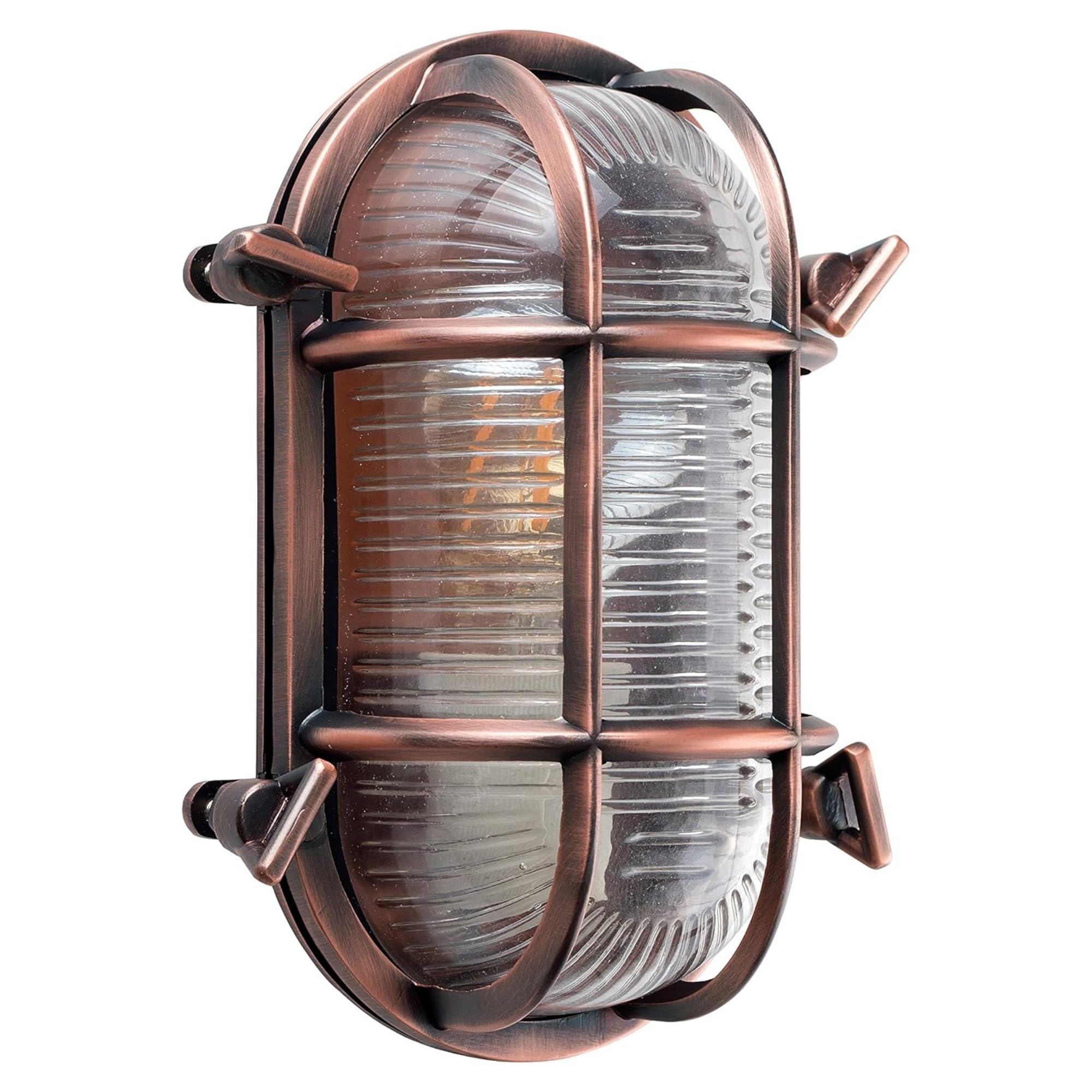 MiniSun | Modern Nautical Design Frosted Lens and Copper Effect Wall Light | Outdoor Wall Lights, Home Décor & Improvement Essential | Mains Wired