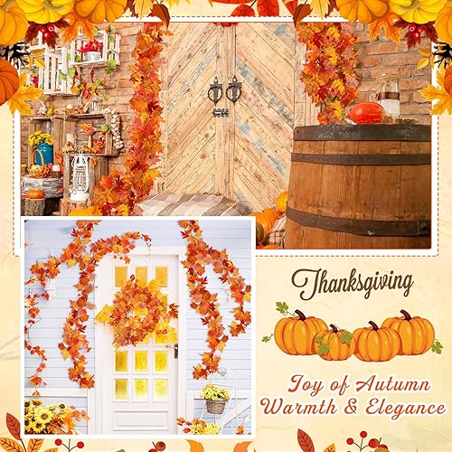 Miniatura 6 de Guirnalda de hojas de arce de otoño de 5.7 pies, guirnalda de hojas de arce artificiales, decoración de hojas de otoño, plantas artificiales