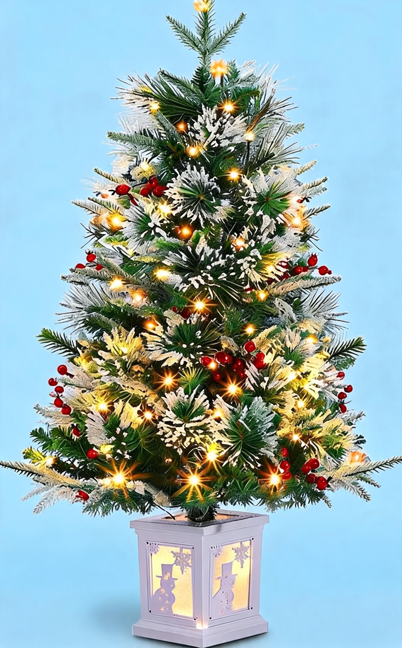 GarveeTech Sapin de Noël Artificiel 90cm – 78 LED Blanc Chaud, 8 Modes avec Minuterie – Flocage Neige, Base Bonhomme de Neige – Idéal Maison, Bureau, Fête – 3ft Fibre Optique, 78 LEDs, 8 Modes, boîte