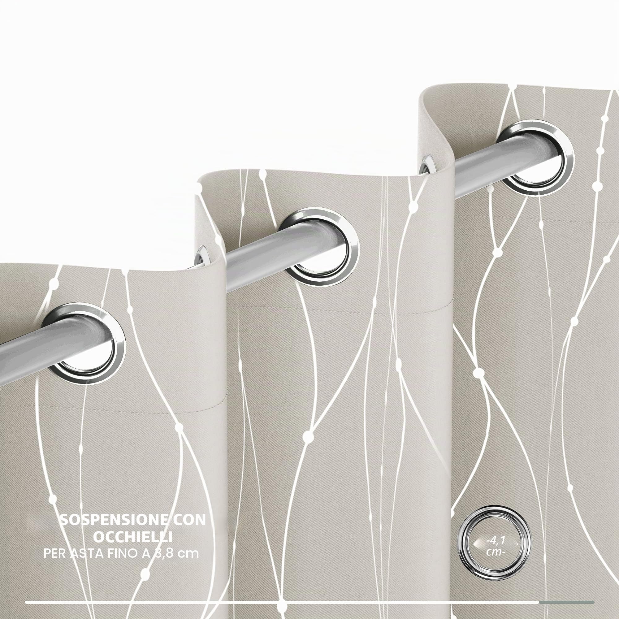 Deconovo Tende per Interni Oscuranti, Tende Salotto Moderne con Anelli con Stampa Fili e Cerchi, 140x260 CM (Larghezza x Altezza), Beige Chiaro, 2 Pannelli