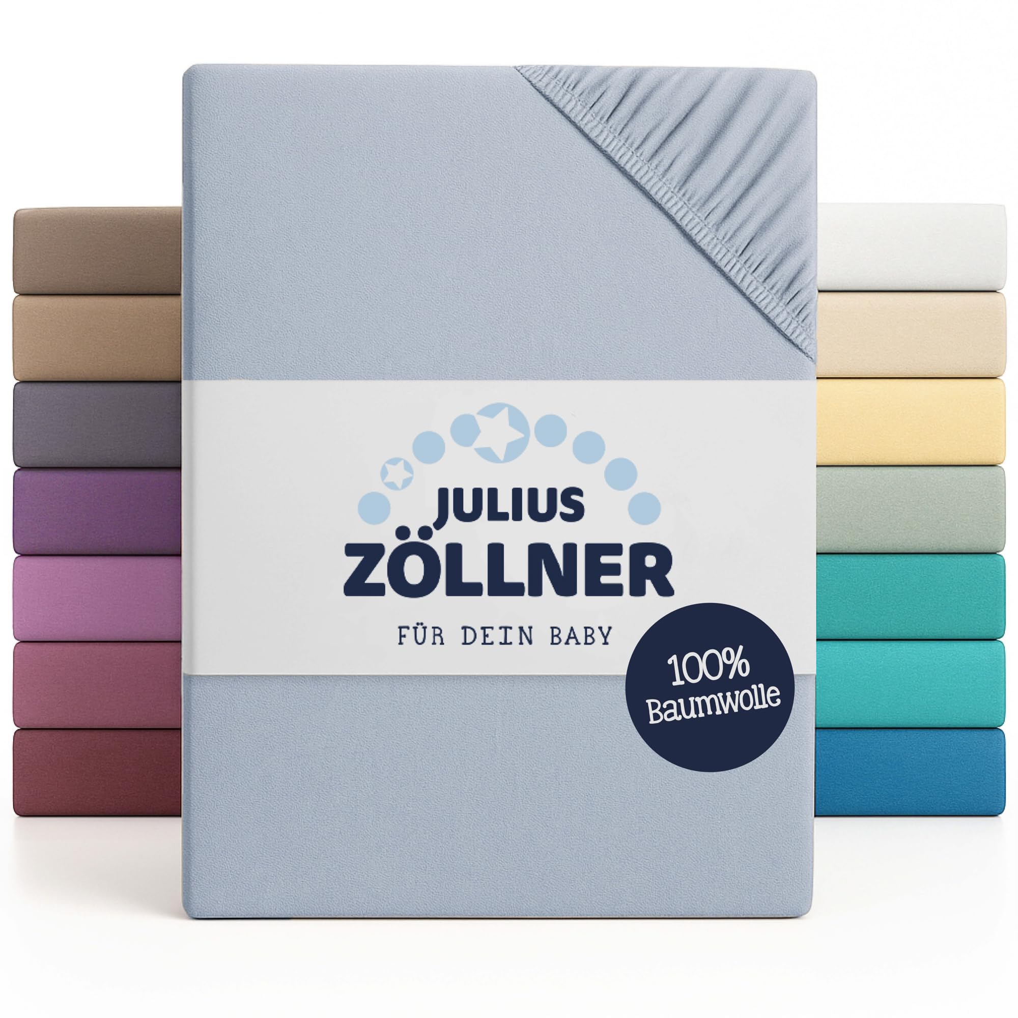 Julius Zöllner Jersey Spannbettlaken für Baby- und Kinderbetten, 100% Jersey-Baumwolle, Oeko-TEX Standard 100 Zertifiziert, Gr. 60x120cm / 70x140cm, 1er Pack, Denim