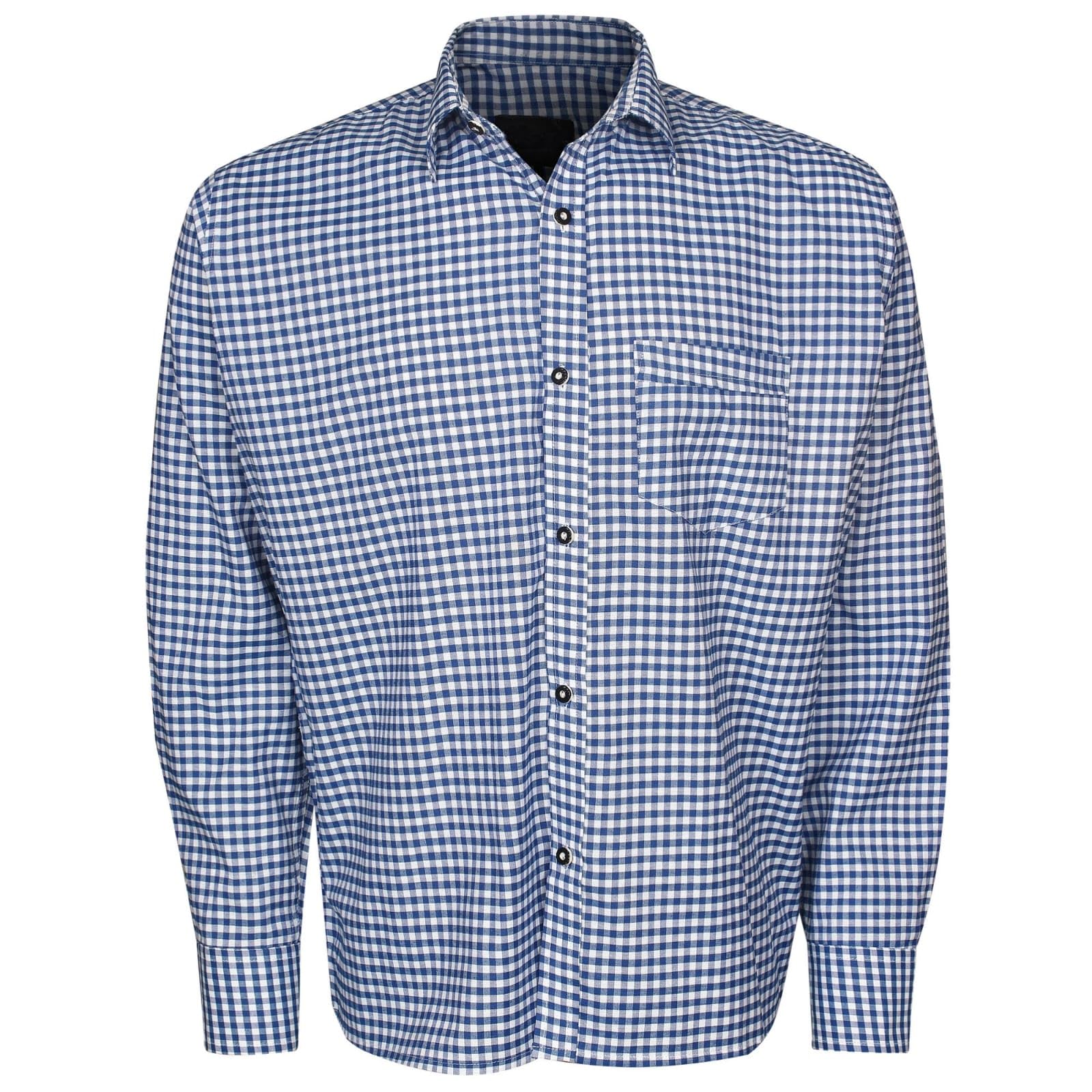 Men’s Bavarian Shirt Gingham Check Oktoberfest Trachten Style Regular Fit Classic Point Collar Pink Blue Red Bottle Green Sizes S-3XL (UK, Alpha, 3XL, Regular, Regular, Blue Check)