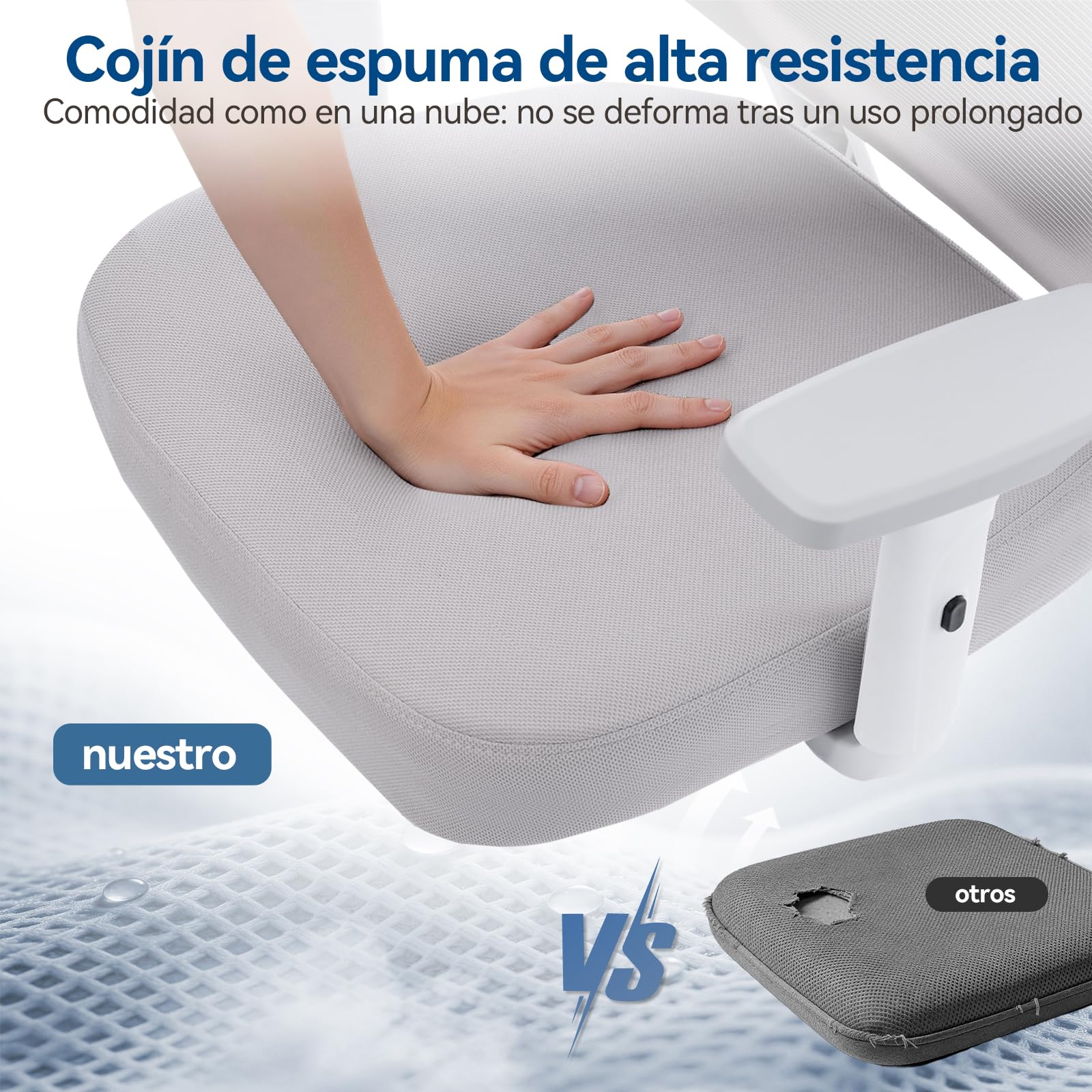 rattantree 150kg Silla Oficina Ergonómica Malla reposabrazos 3D | Respaldo reclinable con cabecero, altura regulable, ruedas silenciosas, apta teletrabajo y gaming, montaje sencillo, gris