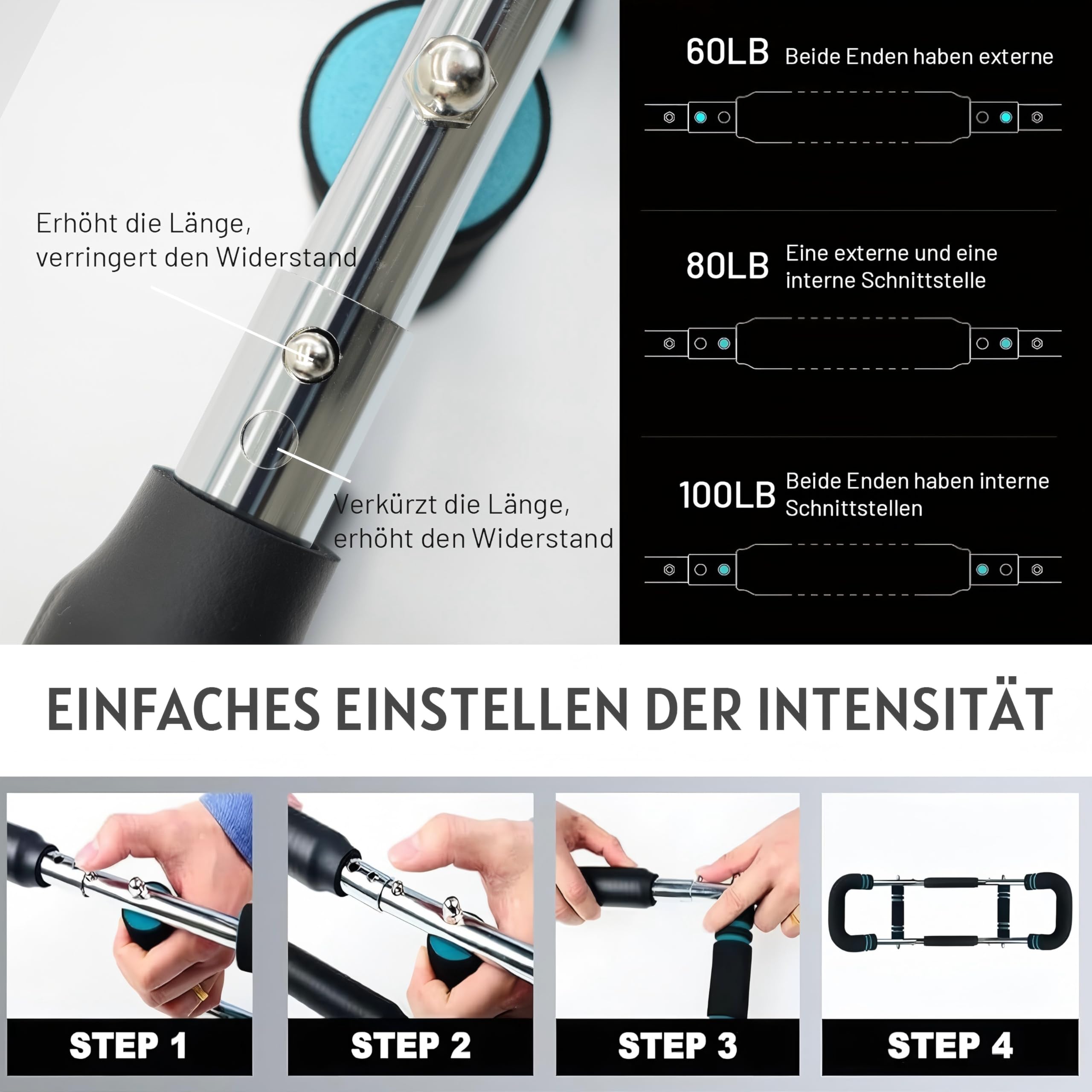 Twister Armtrainer,60–100 Lb Verstellbares Brusttrainingsgerät/Arm- und Handmuskeltrainer,Tragbarer Unterarmtrainer,Abnehmbares Design,Krafttrainingsgerät für zu Hause