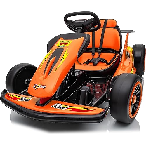 24V Go Karts for Kids Ages 6-12, 400W Electric Go Kart with EVA Tires, Max Speed 8.1 MPH, High/Low Speed, Music, USB, Fast Drift Go-Kart Outdoor Ride on Toy for Boys Girls (Orange)