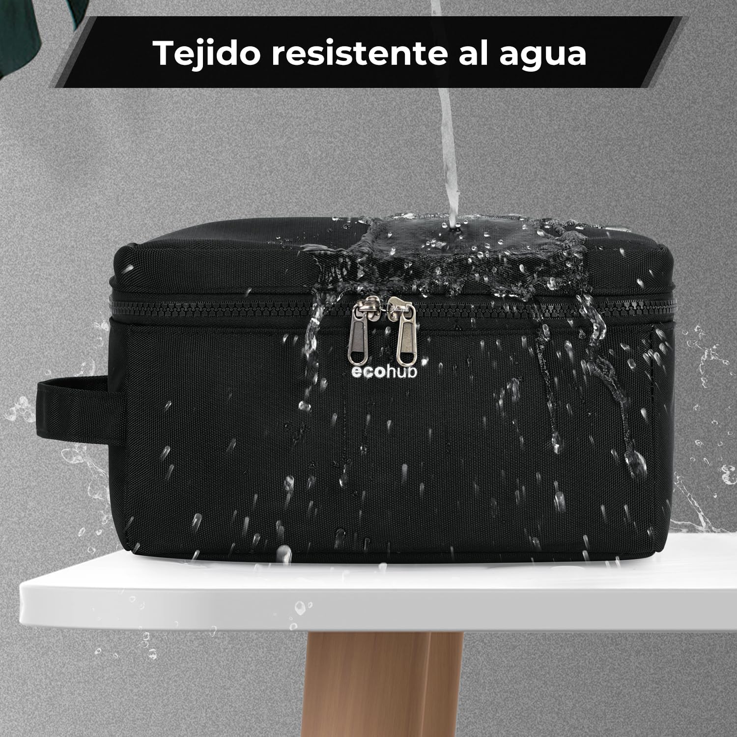 ECOHUB Neceser Hombre de Viaje, Impermeable Bolsa de Aseo, Bolsa Aseo con Separación Seco Húmedo, Neceser Organizador, Patente Pendiente(Negro-1)