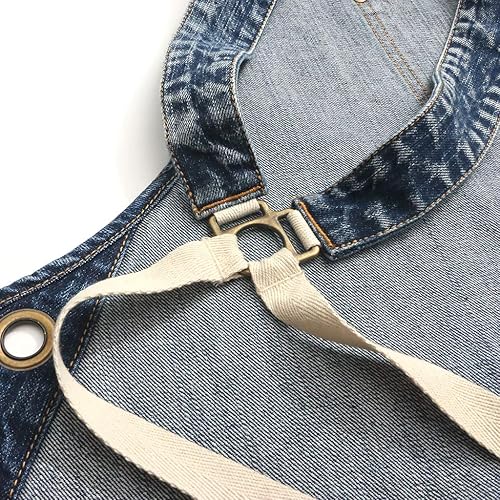 Miniatura 9 de Jeanerlor - Delantal de mezclilla con 4 bolsillos para mujeres y hombres - Estilo lavado correas cruzadas en la espalda y ajustable S a XXXL, Azul