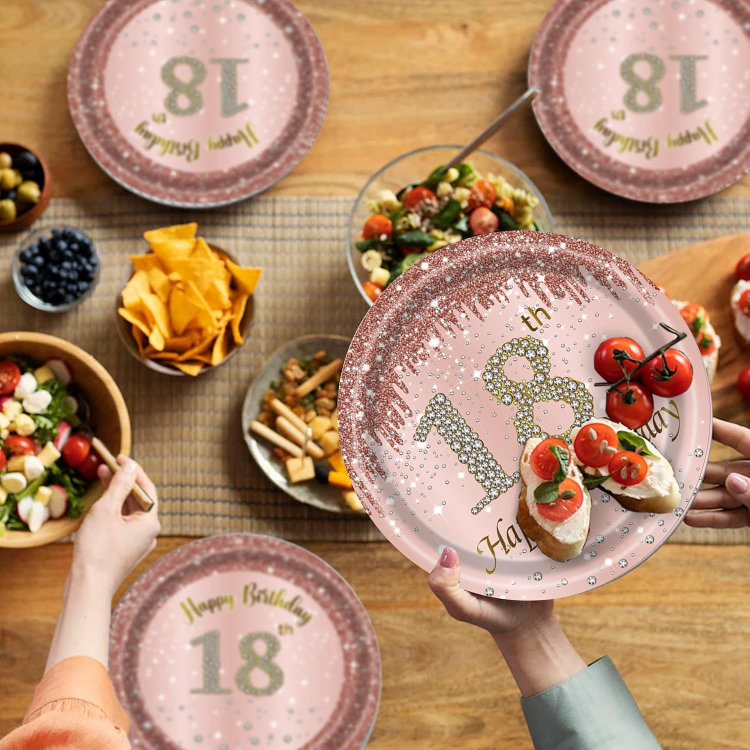 18th Birthday Decorations for Girls, Rose Gold Plates and Napkins, Pink Paper Party Supplies for Women - 96PCS Set Serves 24 Guests