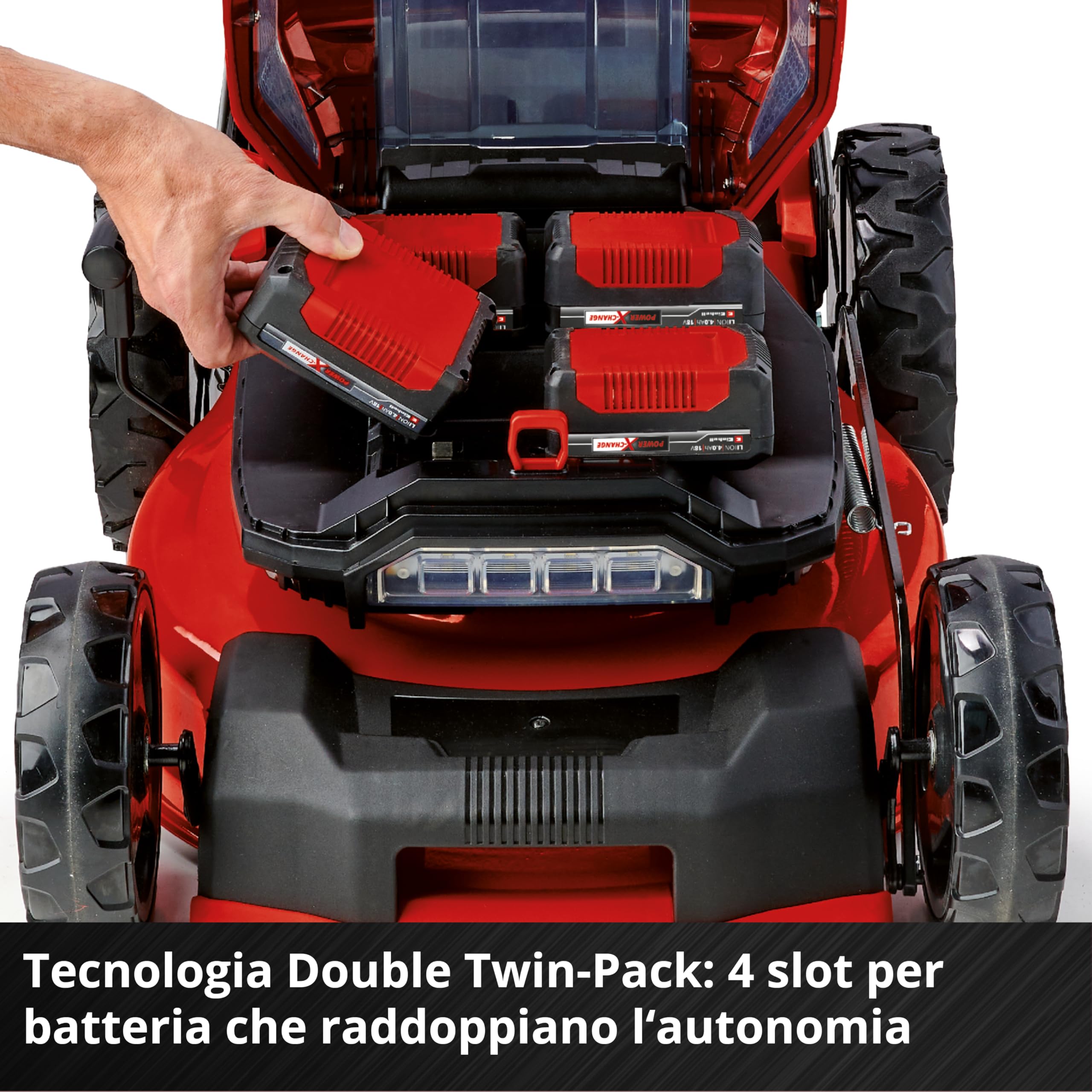 Einhell tosaerba GP-CM 36/47 S Li BL Kit Power X-Change (36 V, larghezza di taglio 47 cm, fino a 700 m², Brushless, cesto da 65 litri, ruota motrice, incl. 4 batt. da 4,0 Ah + 2 Twincharger)