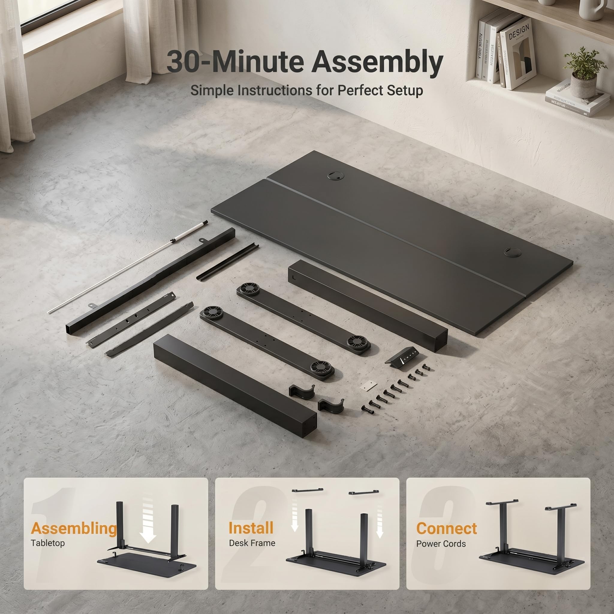 Claiks Electric Height Adjustable Standing Desk, 40x24 Inch, Deep Black view 9