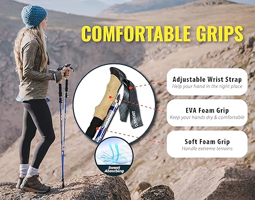 Miniatura 4 de TREKOLOGY Trek-Z - Bastones plegables de senderismo y senderismo  39.4 in-47.2 in (azul) longitud ajustable  Paquete con 6 piezas de punta de poste