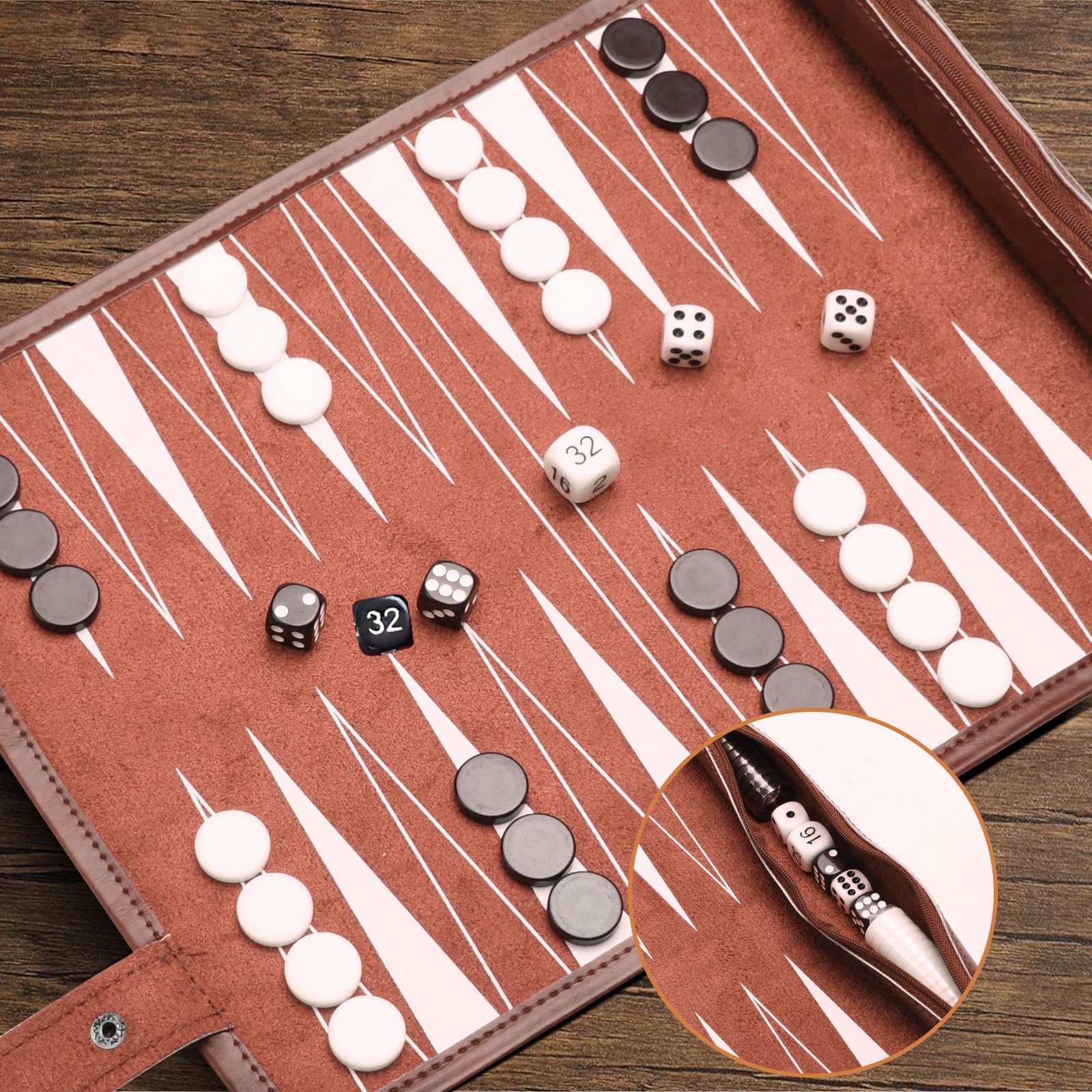 Reise Backgammon,Back Gammon Spiel aus massivem Holz - Klassisches Brettspiel für Familien,Reisen und Strategie-Liebhaber,Tragbar und langlebig (Braun