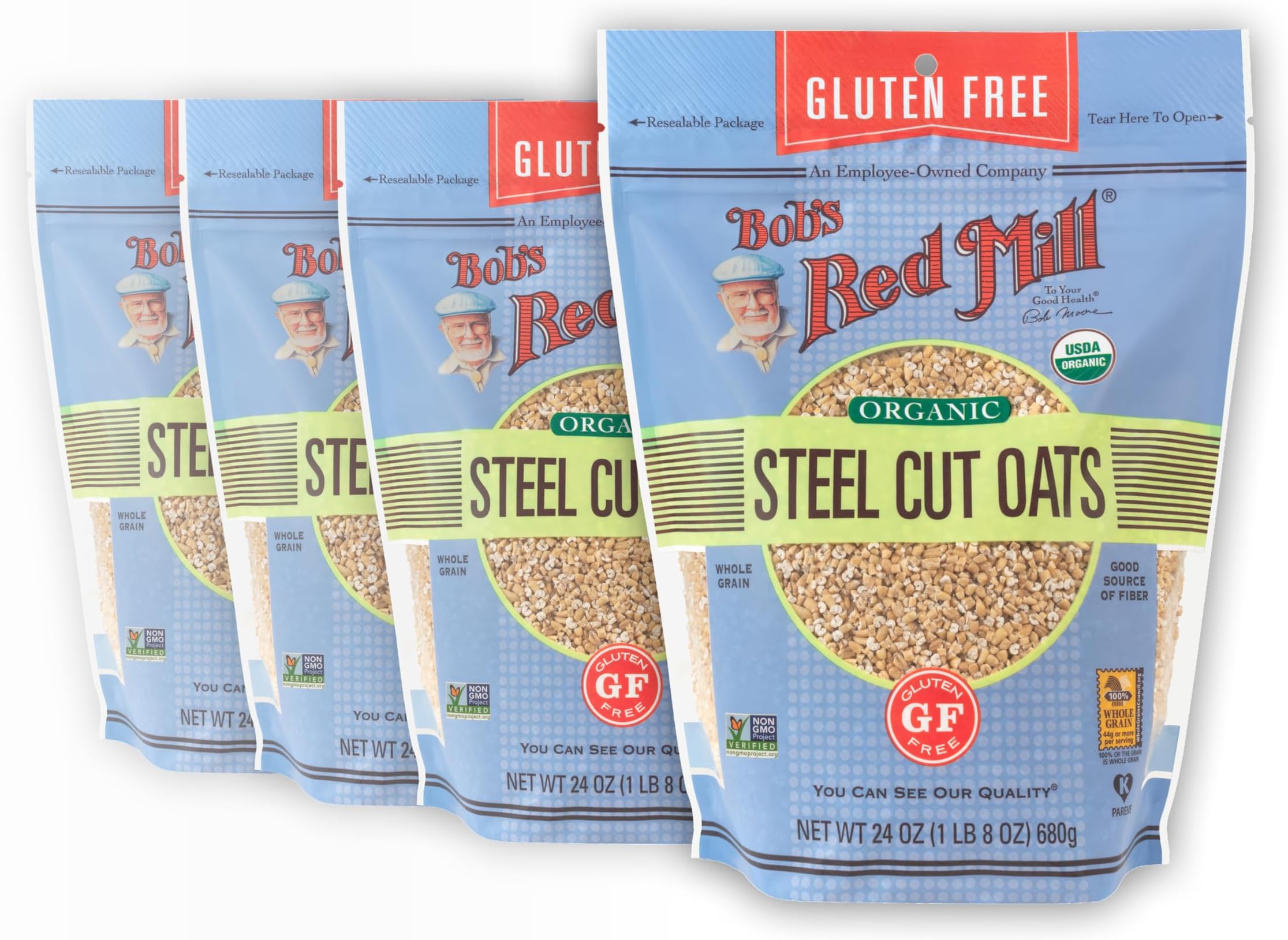 Gluten Free Organic Steel Cut Oats, 24oz (Pack of 4) - Non GMO, Whole Grain, Vegan, Kosher