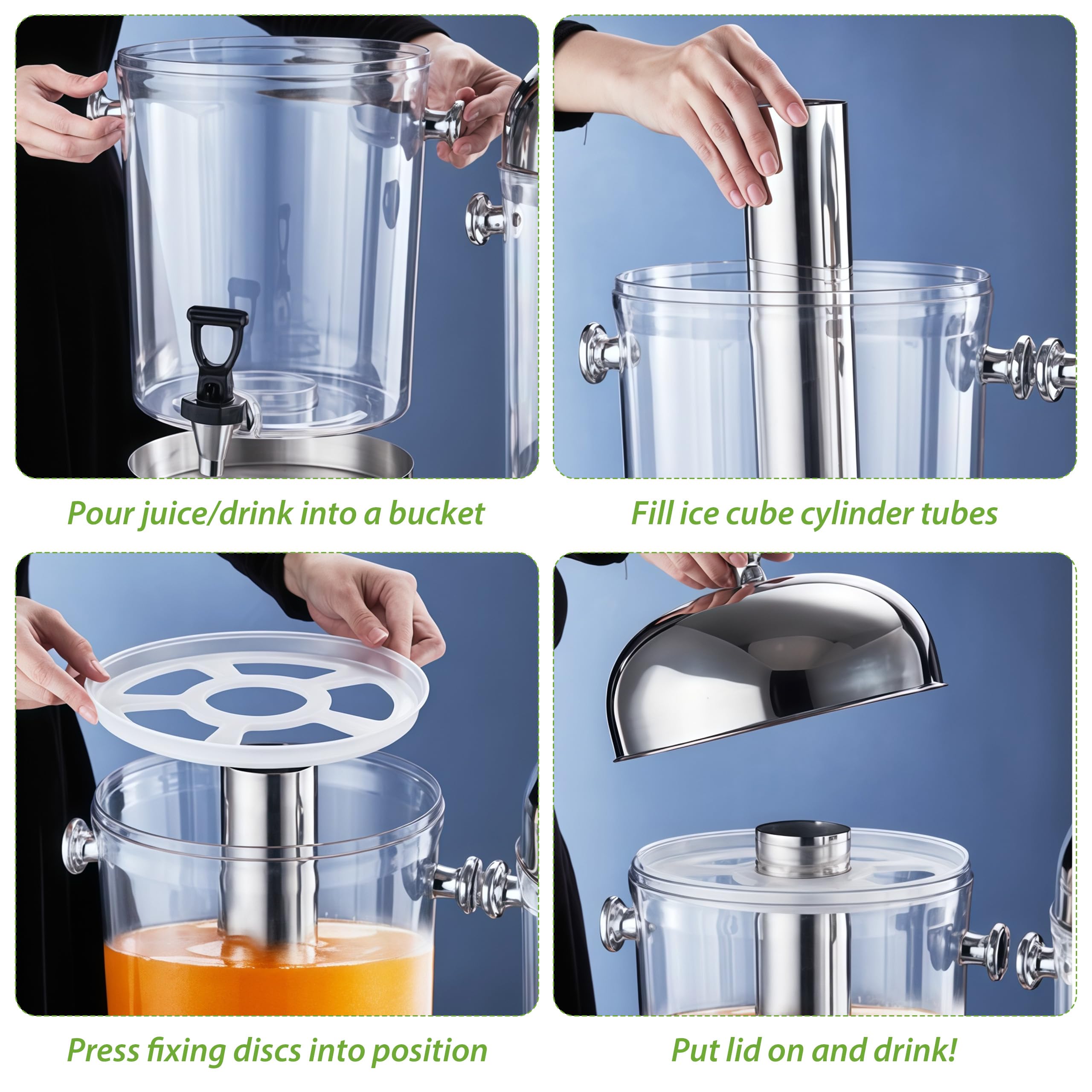 Dispensador de zumo, 2 x 8 litros, dispensador de zumo | 2 dispensadores de zumo 2 x 8 l de capacidad, dispensador de bebidas 2 x 8 litros, dispensador de bebidas comercial con grifo