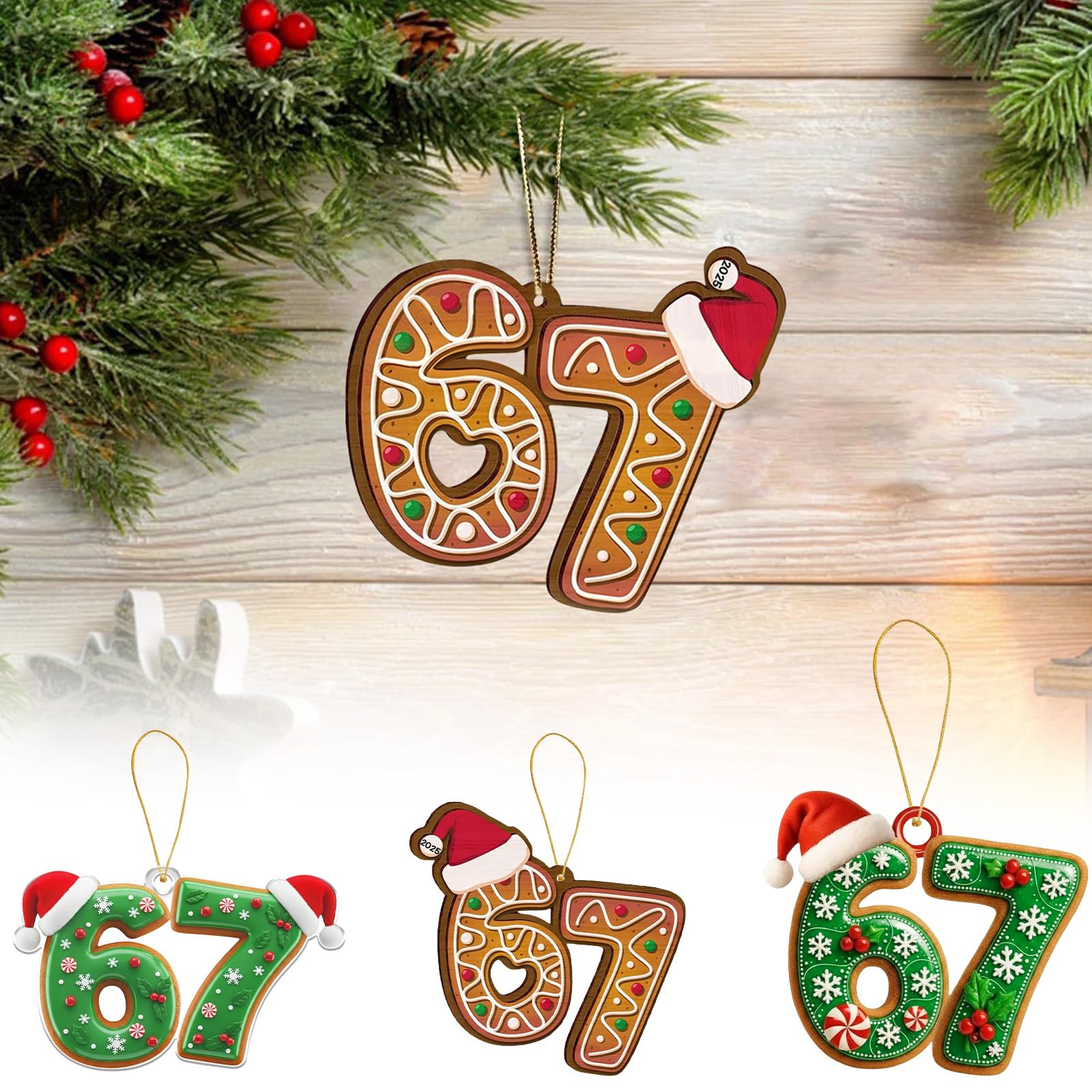 67 Christmas Ornament 4PCS FAMINESS Funny Six Seven Acrylic Holiday Decorations Meme Gift for Christmas Tree Home Decor โ image 1