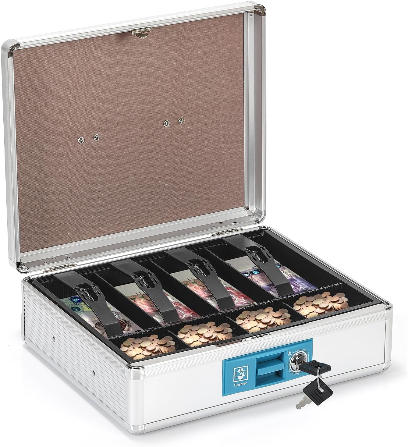 Metal Cash Box Lockable Money, Coin and Note Security Box Large Cash ...