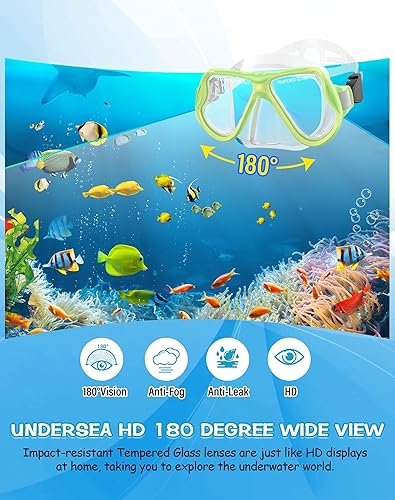 Miniatura 2 de Greatever Snorkeling Gear for Kids, Dry Snorkel Set Panoramic View Snorkel Mask, Anti-Fog Scuba Diving Mask for Kids Youth Age 6-14, Unisex Swimming