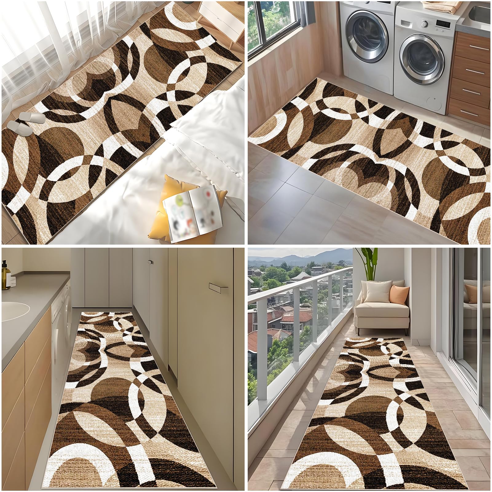 Läufer Lang Flur rutschfest Teppich Küche 120 x 450 cm Waschbar Kurzflor Küchenläufer Schlafzimmer Bettvorleger für Flur Waschküche Eingang Wohnzimmer schmutzfangmatte