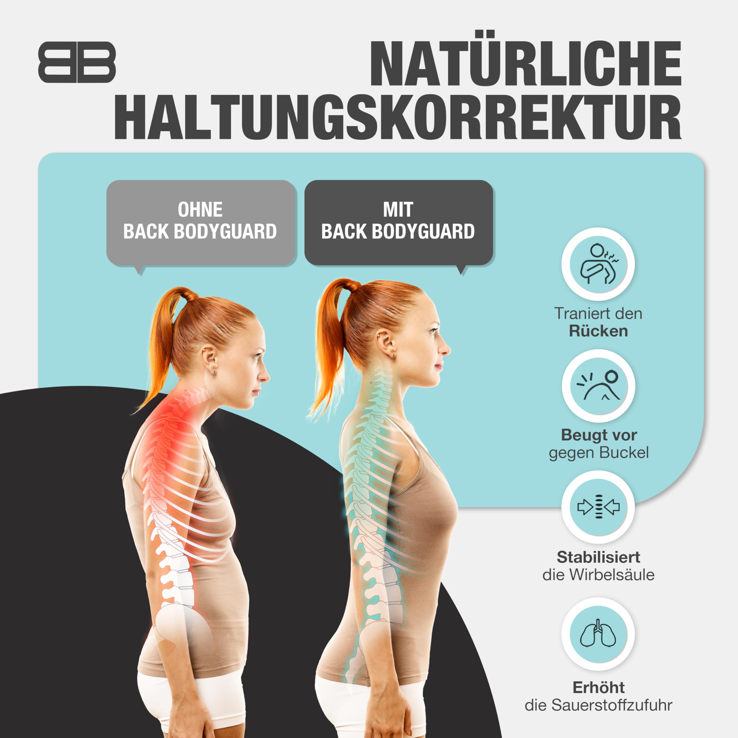 BACK BODYGUARD verstellbarer Körpergurt - atmungsaktives Neopren - Klettverschluss - Schwarz, M