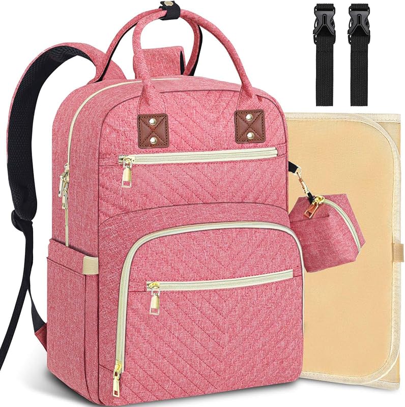 Tenot Diaper Bag Backpack, Baby Diaper Bag with Changing Pad Pink