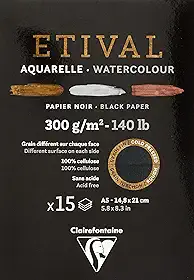 Bloco Papel Para Aquarela Preto Etival A5 300g, 975317C