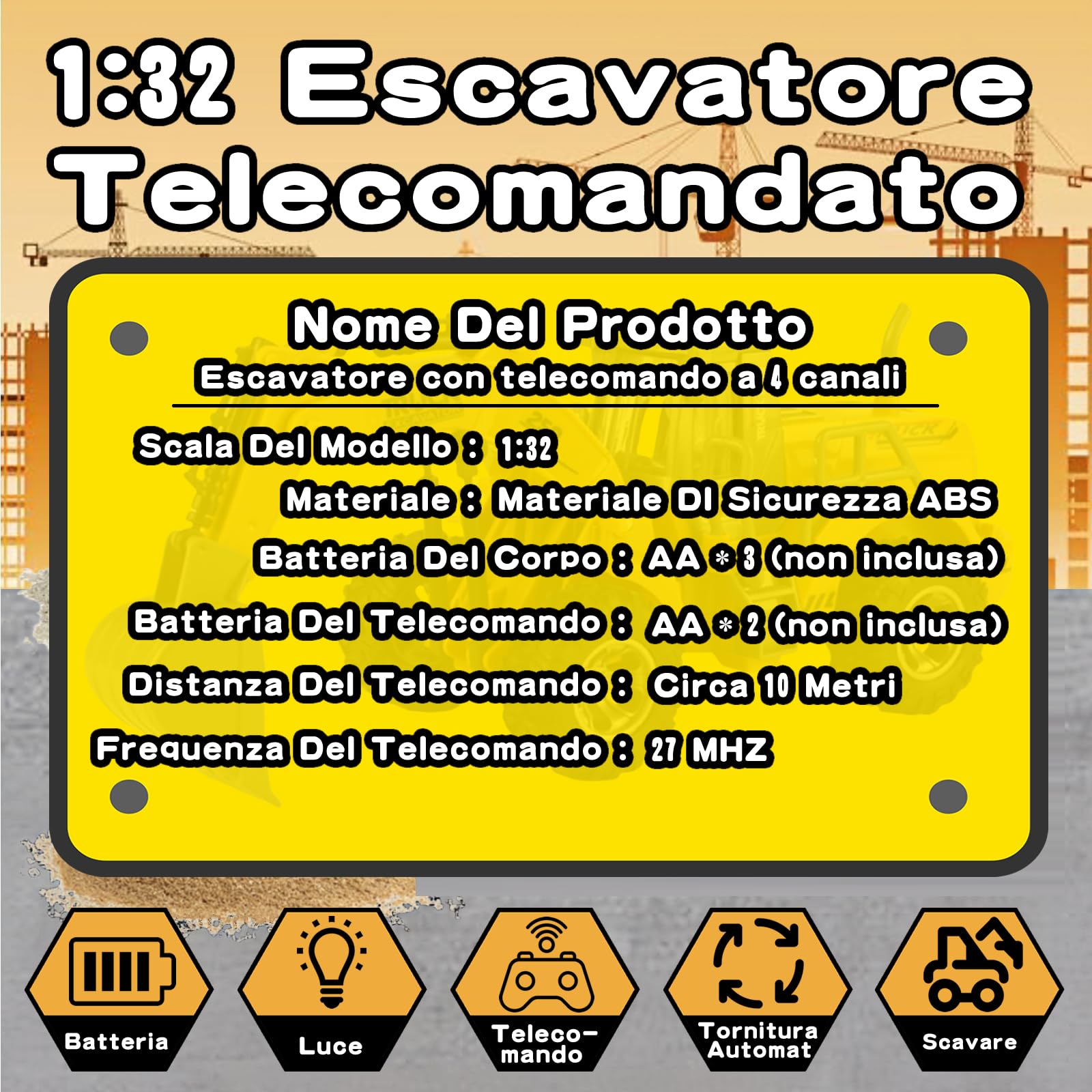 4 canaux 1:32 pelle télécommandée jouet, avec lumières clignotantes, télécommande sans fil, tracteur Digger jouets pour enfants, pour cadeaux pour enfants de 3 4 5 6 7 ans