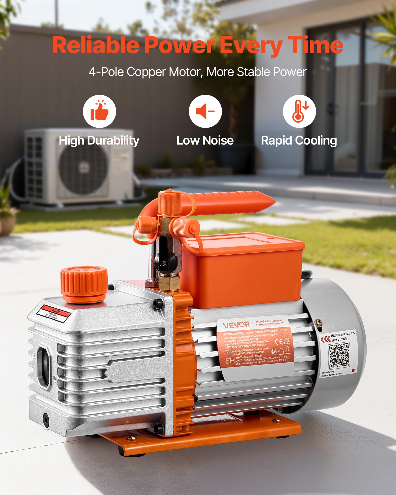 VEVOR Pompa per Vuoto Monostadio 5 CFM 142 L/min, Pompa per Vuoto a Palette Rotanti Due Stadi HVAC per Sistema R134a R22 R410a, Motore a 4 Poli, Manutenzione per Aria Condizionata di Veicoli