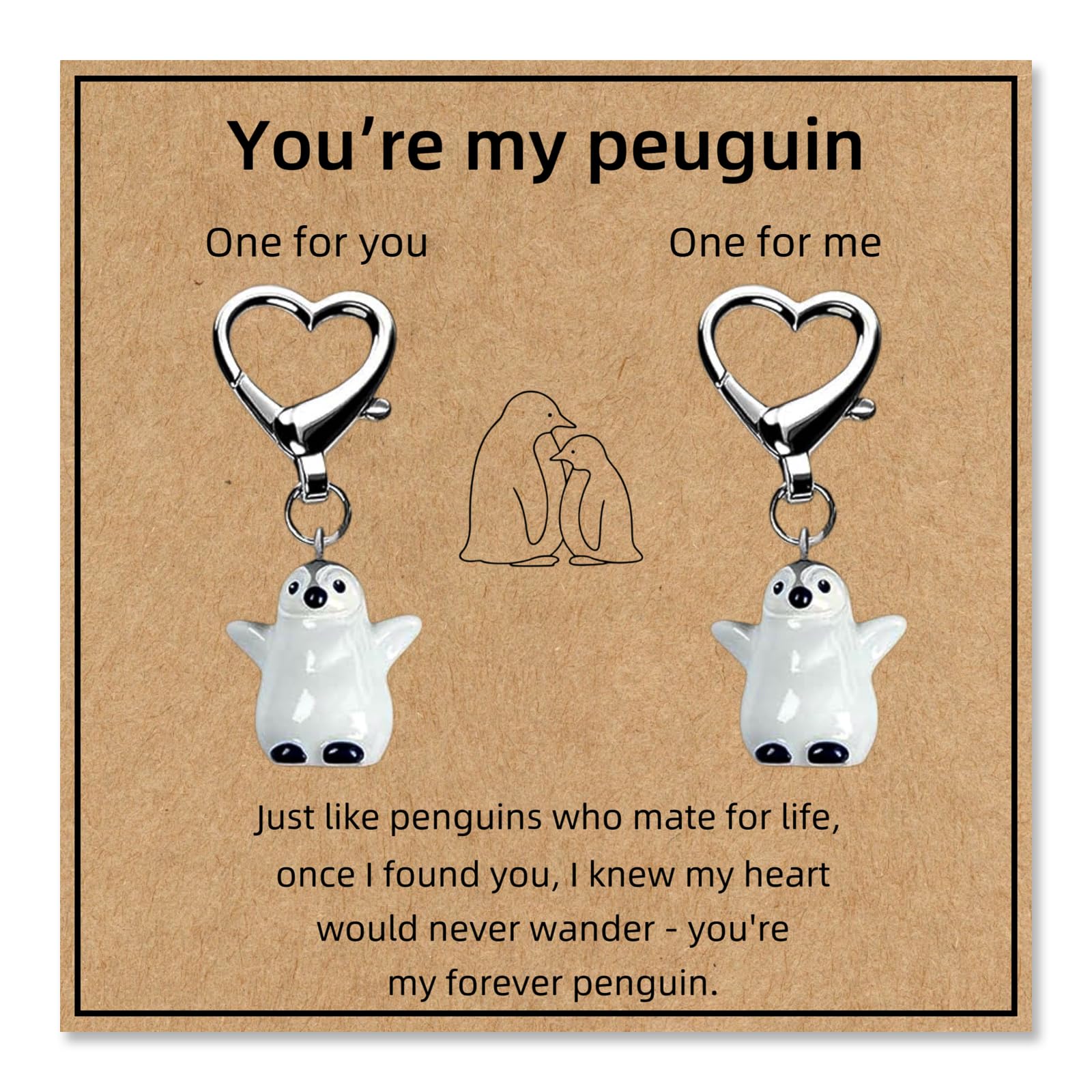 Phiomuue Unisex Grey Penguin Couple Keychain Matching Keychains For Couples With Card, Valentine's Day Gifts For Him Boyfriend, Cute Couple Gifts, Llaveros Para Parejas, Best Friend Keychain