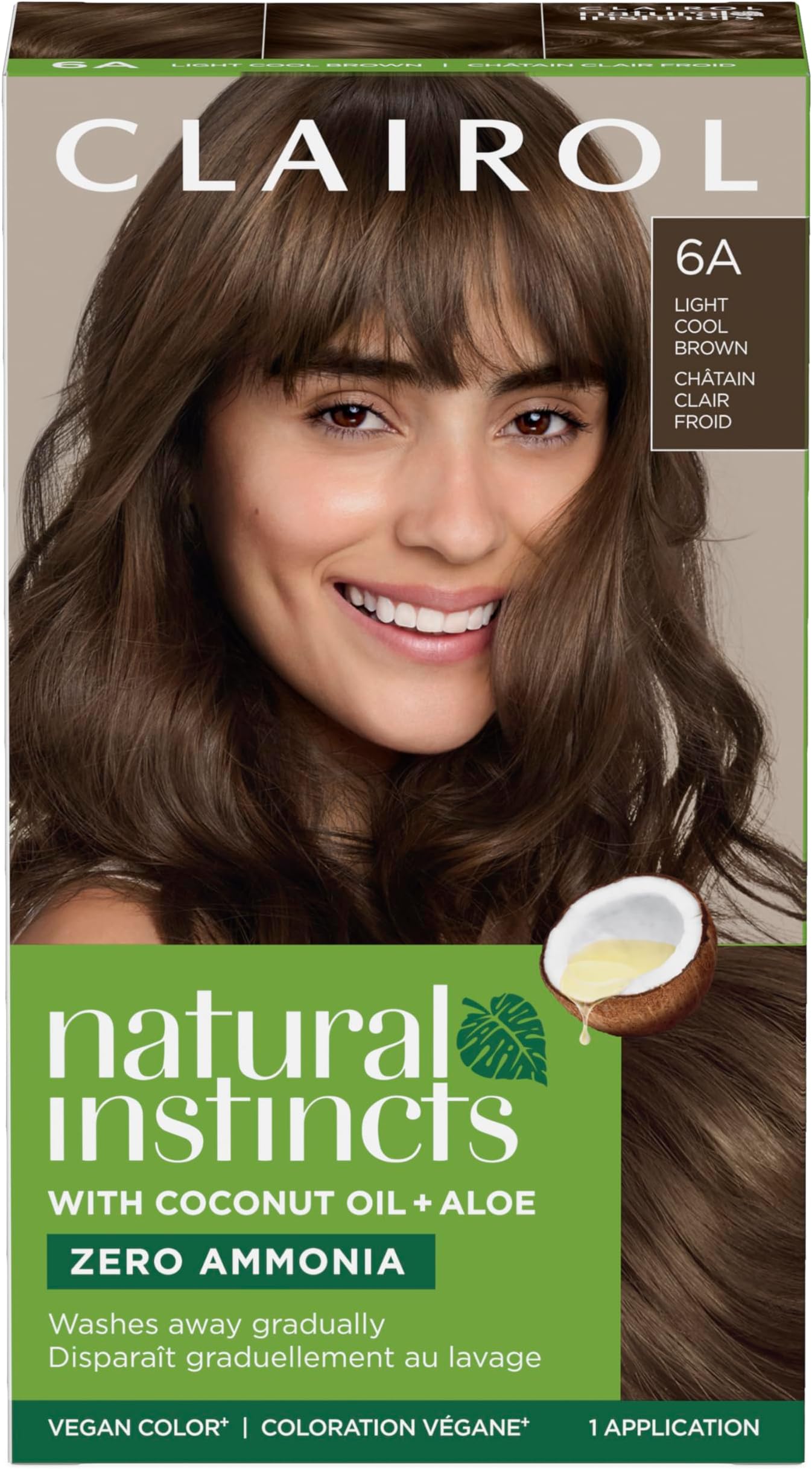 Clairol Natural Instincts Demi-Permanent Hair Dye, 6A Light Cool Brown Hair Color, Pack of 1