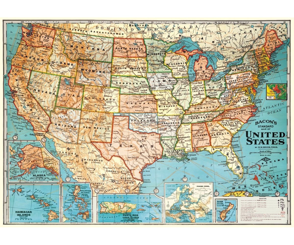Cavallini Decorative Paper - USA Map 20"x28" Sheet