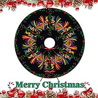 Vista 3 de Falda redonda de árbol de Navidad étnica mexicana, tapete para decoración de Navidad para fiestas de Navidad y decoraciones de vacaciones, 48