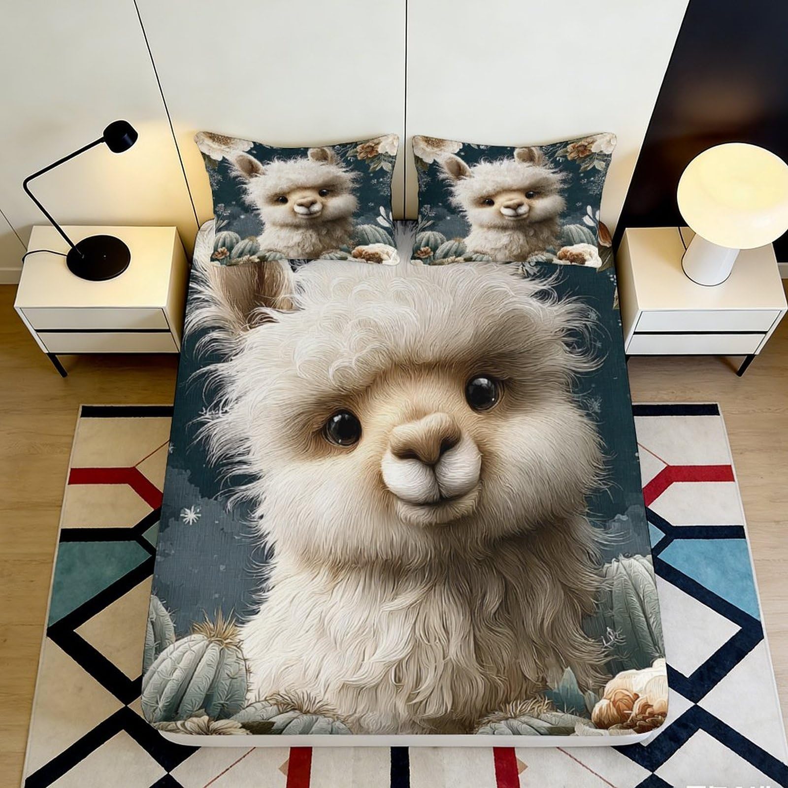 Pnayamiorkfel Style-2 3D Printed Llama Cartoon Fitted Sheet Microfiber Soft Anti-Slip Animal Cactus Mattress Cover For Bedroom Guest Room 90X200x25cm