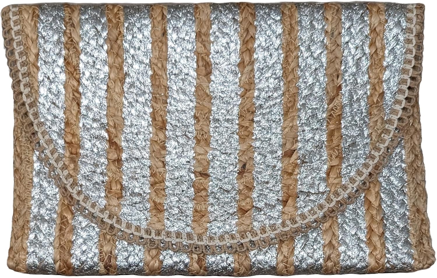 Lily Jute Clutch Purse Metallic Stripe Print Bohemian Hipster Beach Wedding Natural Boho Summer Handcrafted in India Handbag