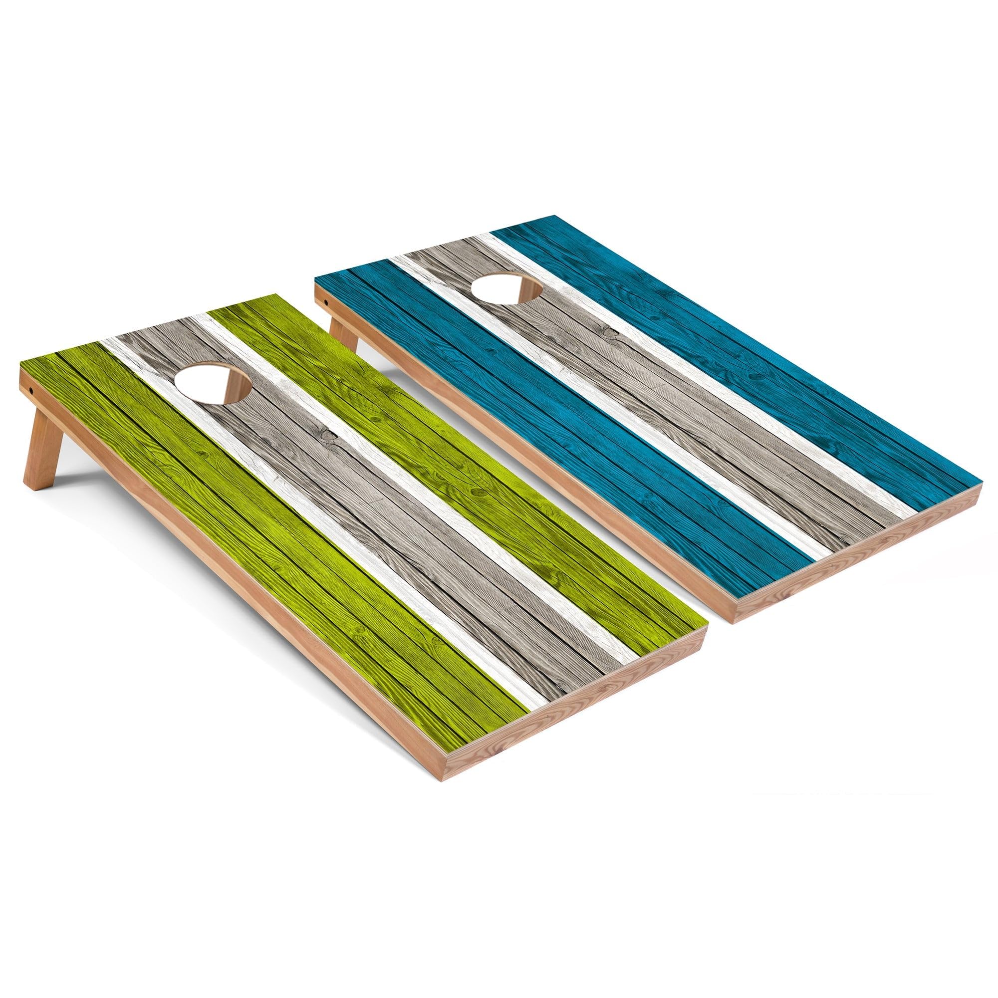 Skip's Garage Lime and Turquoise Striped All-Weather Cornhole Boards - PVC - Include CASE + Edge Lights