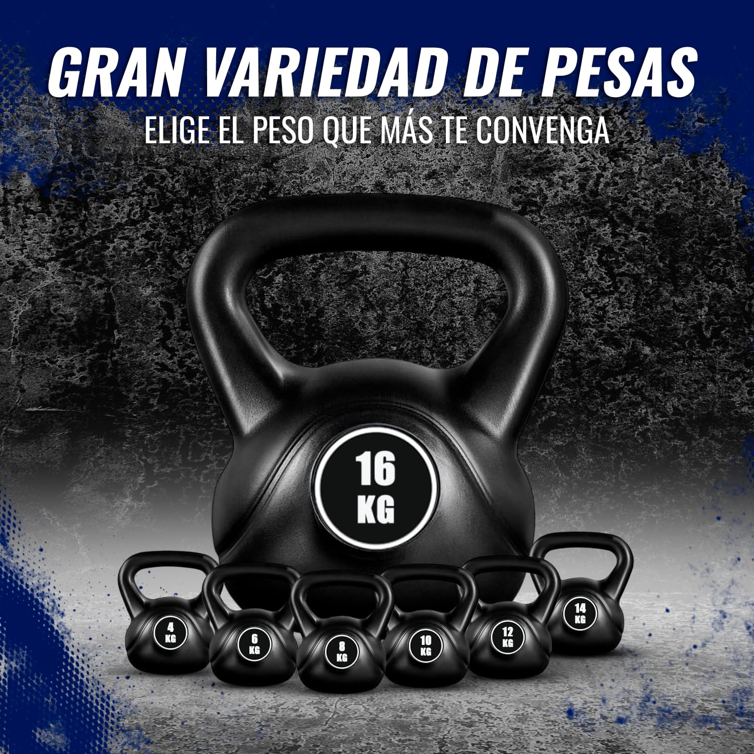 Kettlebell Pesa Rusa con Revestimiento de PVC Suave - Pesos Fitness Desde 2 kg hasta 16 kg para Entrenamientos en Casa o Gimnasio - Pesa Rusa Ergonómica y Compacta, Agarre Antideslizante