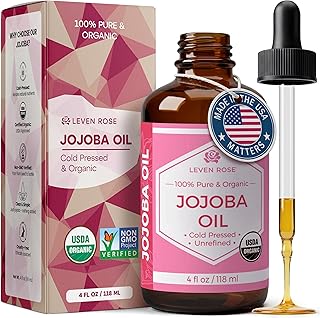 Leven Rose Jojoba Oil Organic, Pure Cold Pressed Carrier Oil, Natural Unrefined Moisturizer for Skin Hair and Nails 4 oz