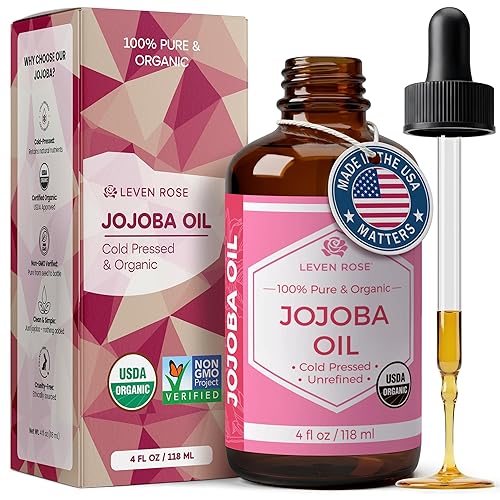 Aceite de jojoba de Leven Rose: 100 % orgánico, natural, sin refinar y prensado en frío, de 4 onzas para cabello, piel y uñas, 4U-BG76-6IYG, 1, 1