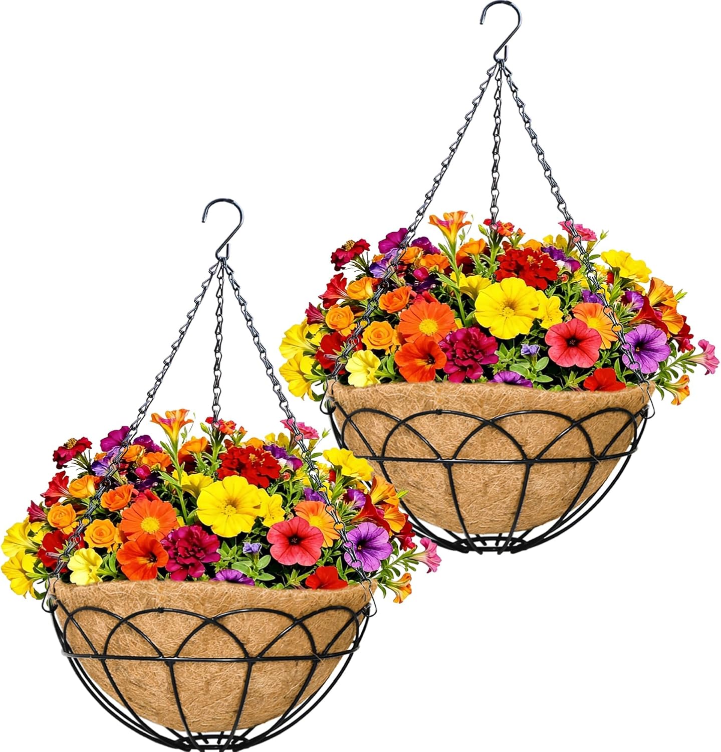 2 Pack Hanging Planter Basket for Outdoor Plants 12 Inch Metal Hanging Baskets for Coconut Coir Round Hanging Baskets for Garden Porch Balcony Indoor Outdoor (Lotus)