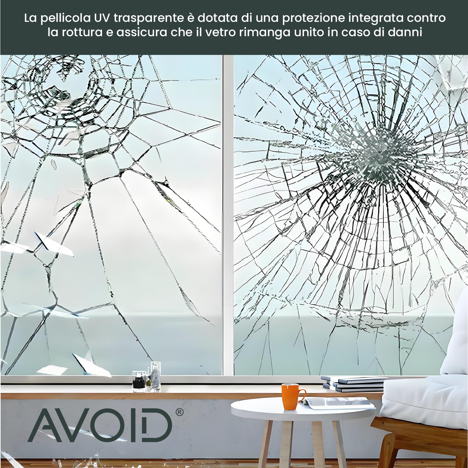 AVOID Pellicola per Vetri Finestre – Pellicola Adesiva per Vetri Trasparente con Protezione Solare – Blocca 99% dei Raggi UV – Riutilizzabile – Spatola, Taglierino e Spruzzino Inclusi (60x300 cm)