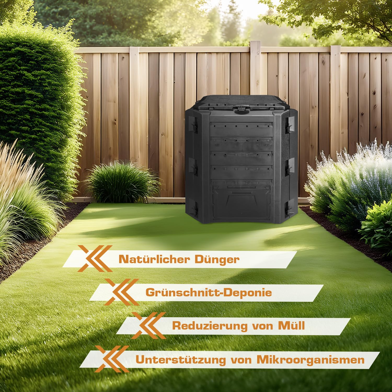 Thermo Komposter 380l Schnellkomposter Thermokomposter Schwarz Gartenkomposter Kunststoff Schnell Kompostierer Garten Kompostbehälter mit Deckel