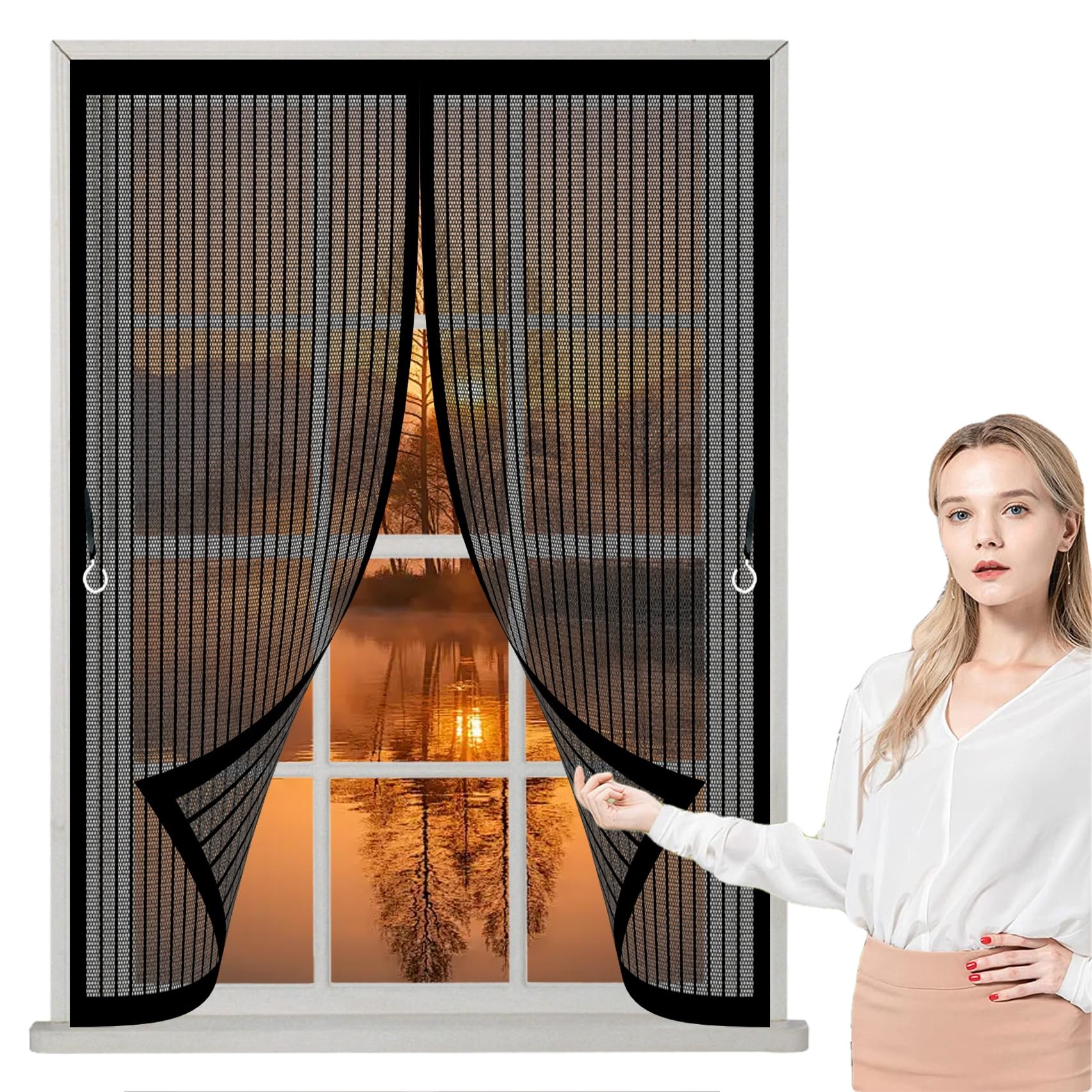 Moustiquaire fenêtre 120 x 106 cm rideau noir magnétique automatique