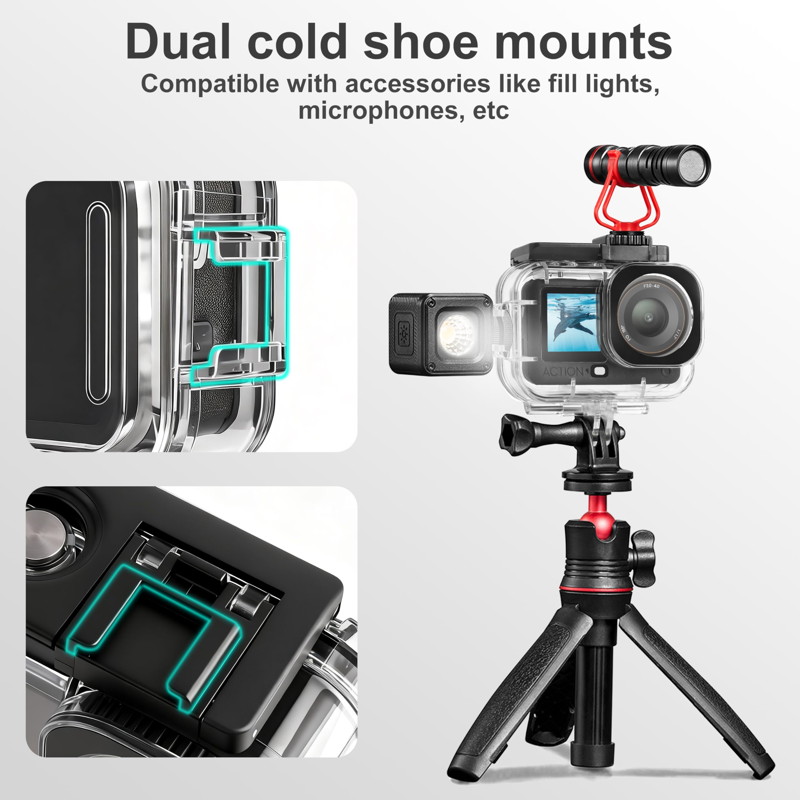 FitStill Uniwersalny zestaw do nurkowania do DJI OSMO ACTION 6, wodoodporna obudowa 196FT/60M i 3 filtry i uchwyt pływający zestaw do nurkowania, surfingu, nurkowania, etui ochronne, akcesoria